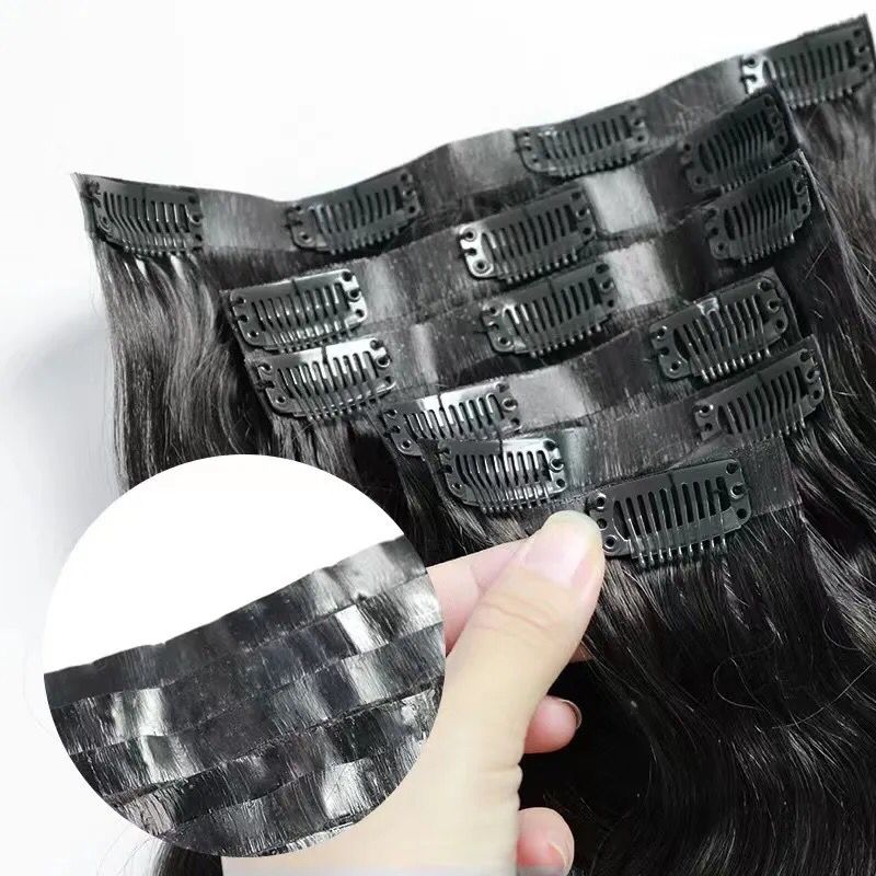 Seamless Clip in Hair Extensions 100g Silicone Weft Silky Straight Black Hair