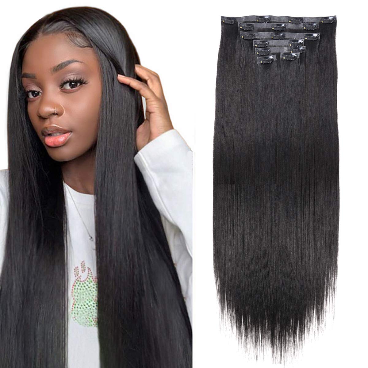 Seamless Clip in Hair Extensions 100g Silicone Weft Silky Straight Black Hair